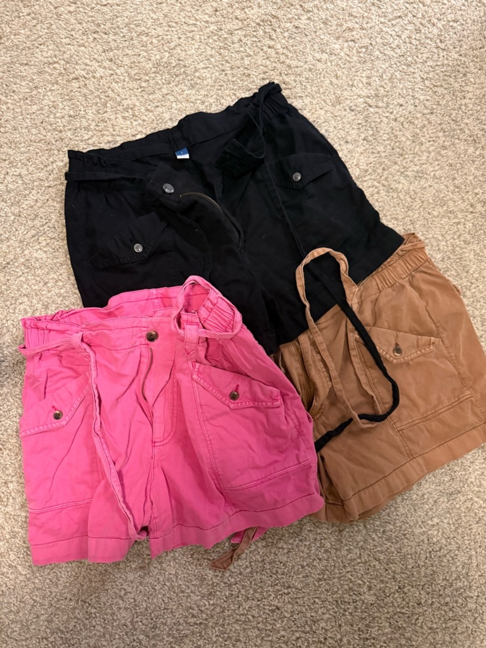BUNDLE: Women's Cargo Drawstring Shorts - Black, Pink, Tan Old Navy